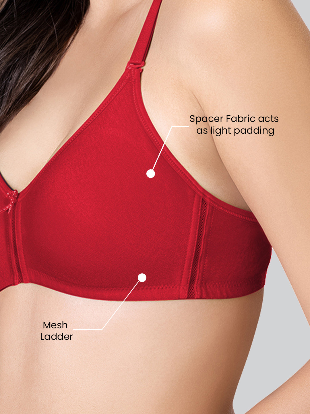 Red Flora Mesh Ladder Non-Padded Moulded Bra #516