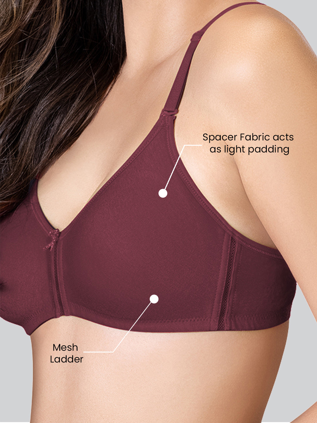 Maroon Flora Mesh Ladder Non-Padded Moulded Bra #516