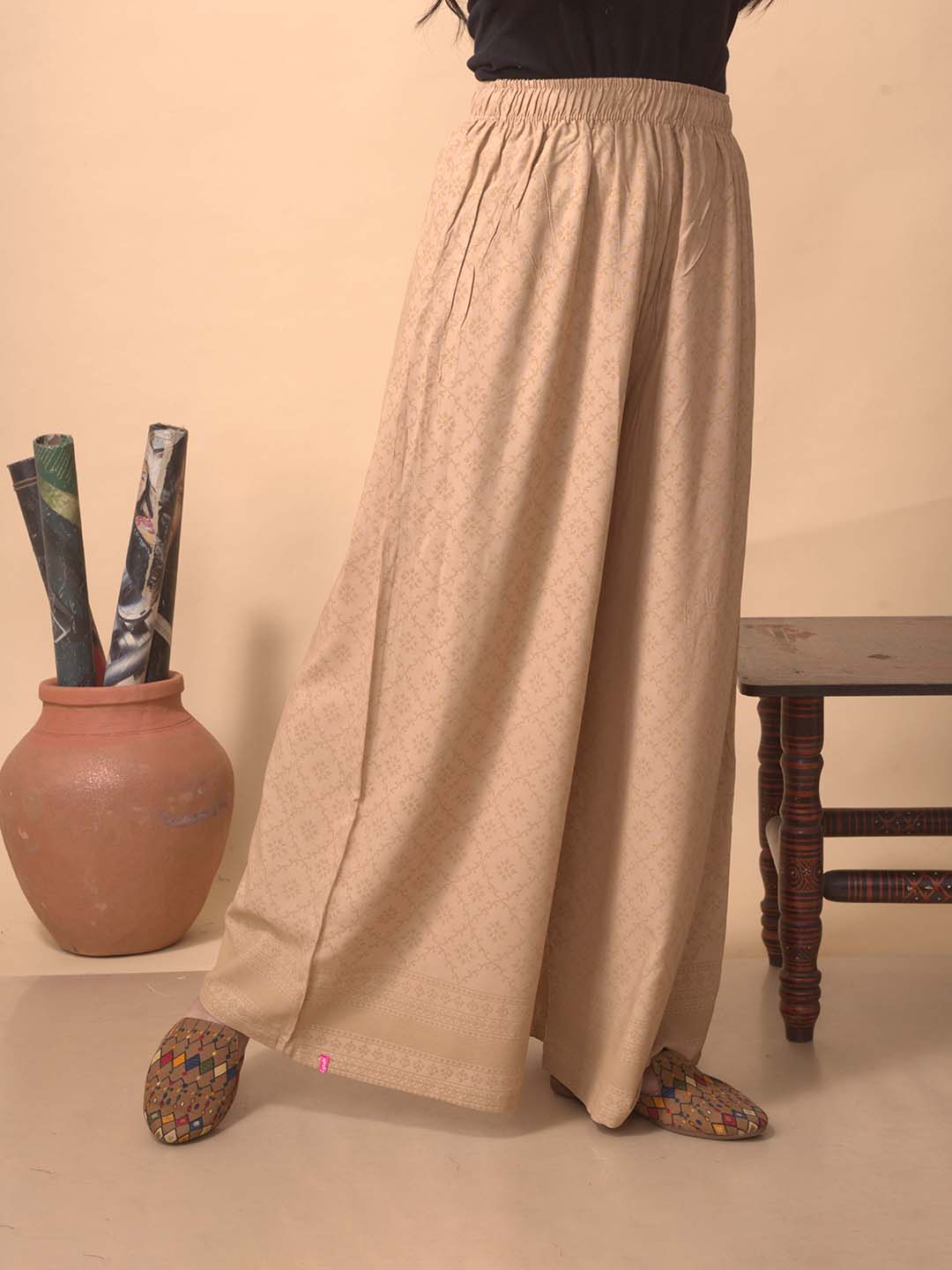 Beige Chikankari Palazzo - LYRA