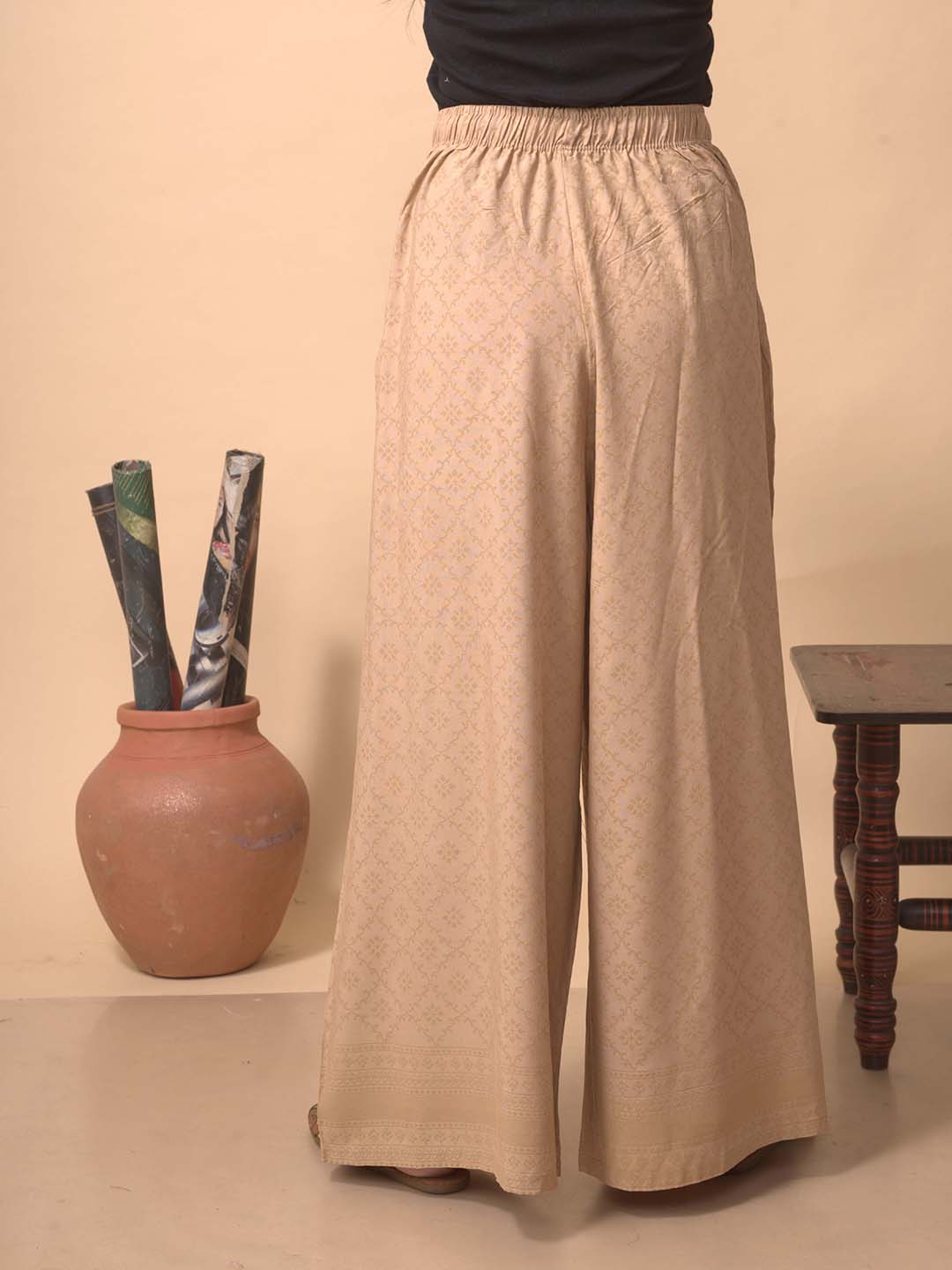 Beige Chikankari Palazzo - LYRA