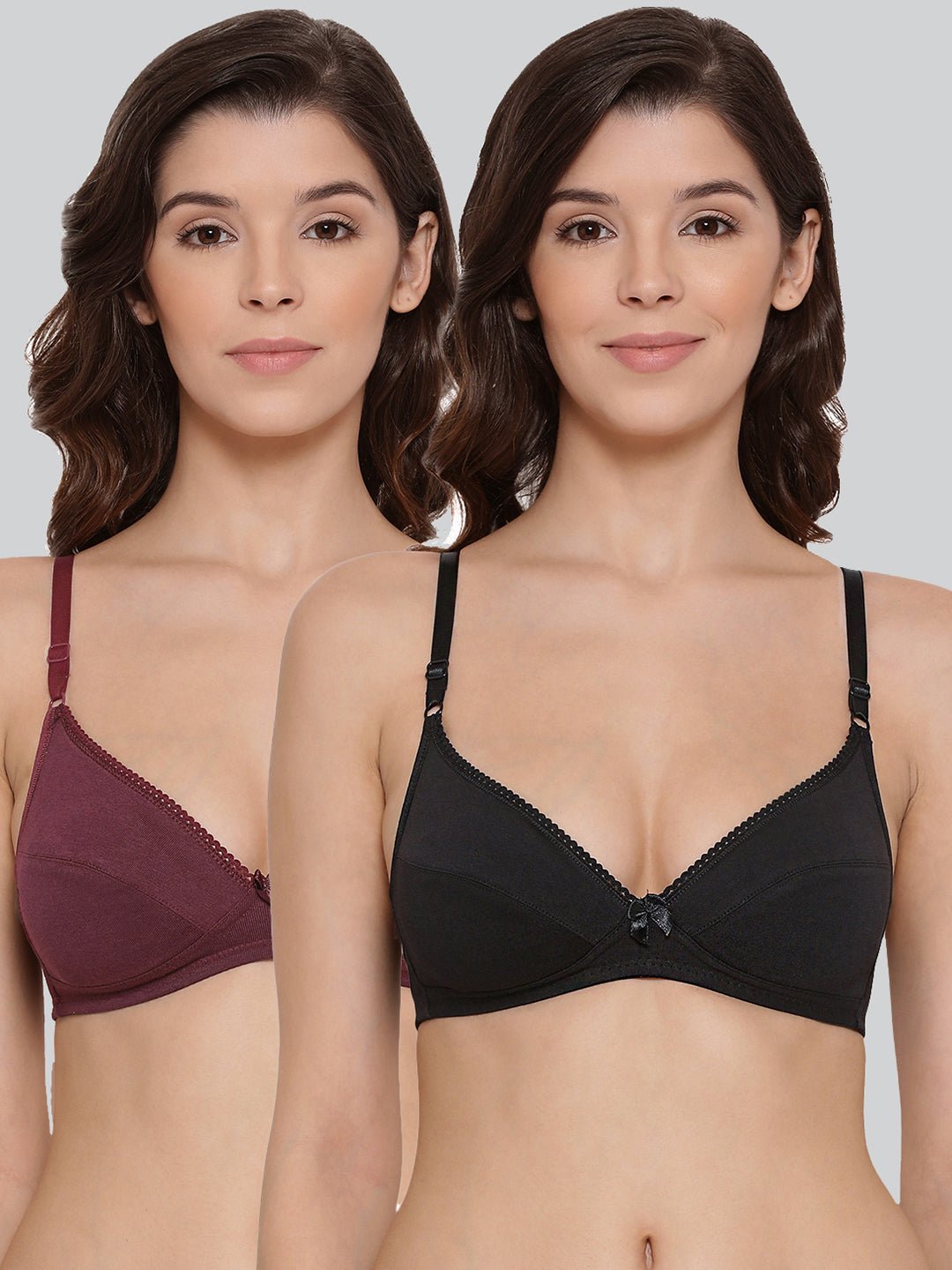 Black and Maroon Pamela Non - Padded Comfort Bra #501 Combo Pack - LYRA