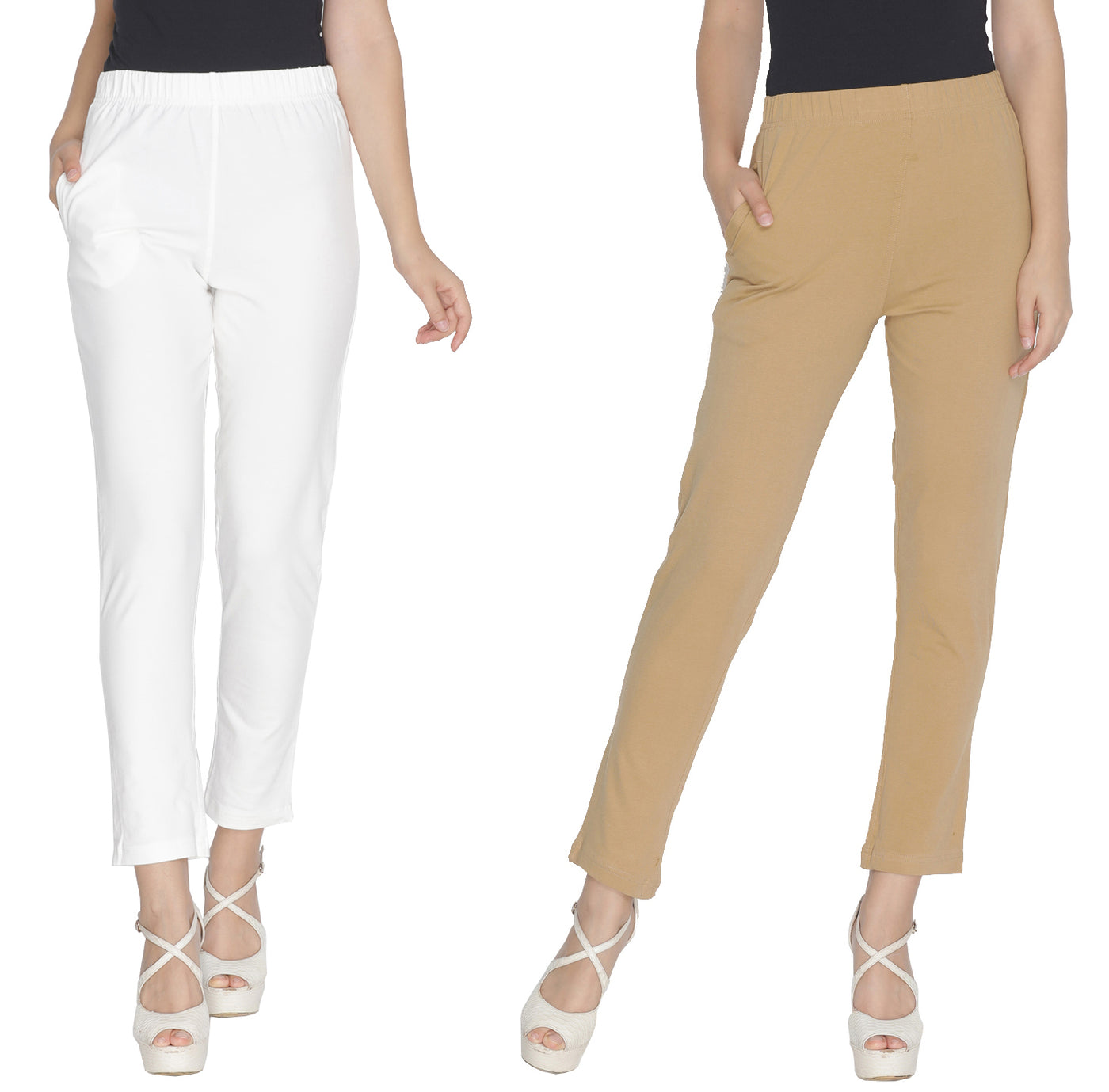 Beige and White Kurti Pant Pack Of 2