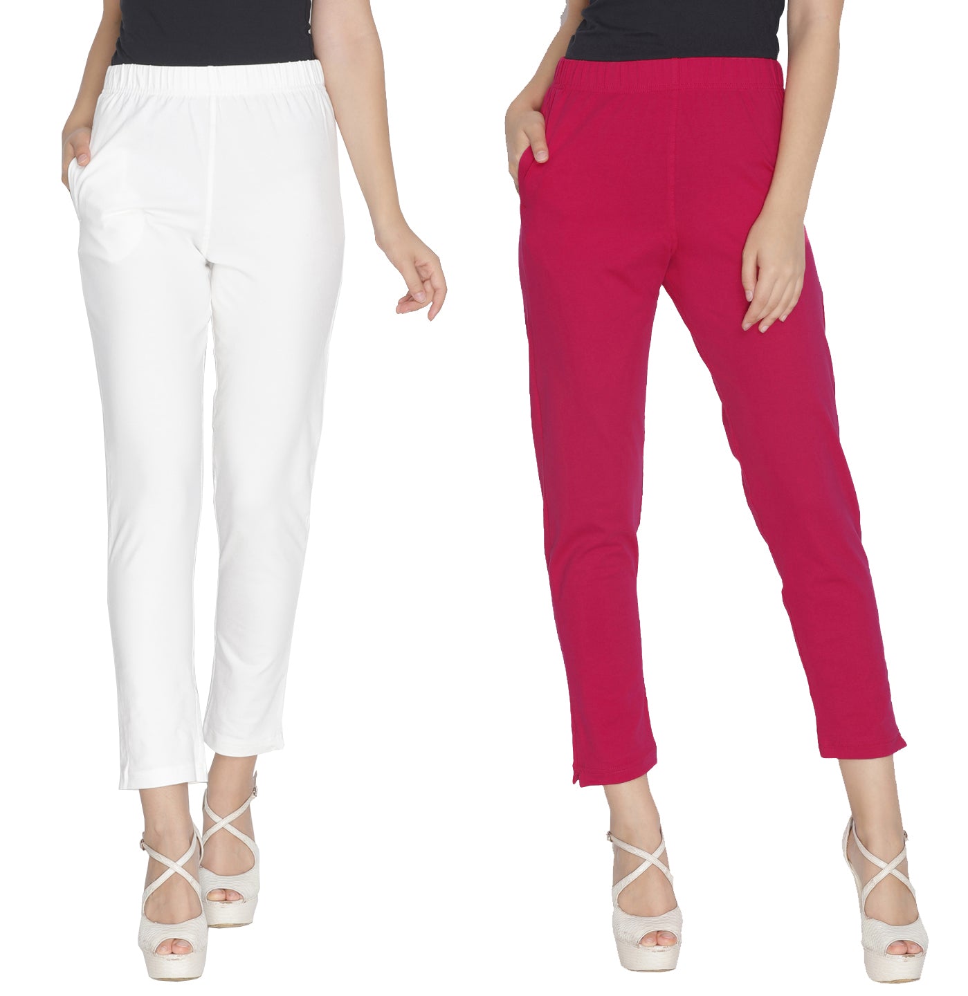 Pink and White Kurti Pant Pack Of 2