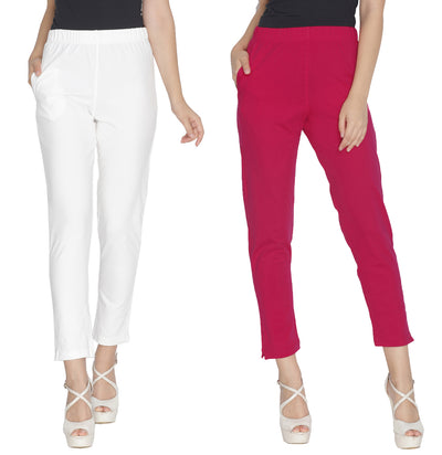 Pink and White Kurti Pant Pack Of 2