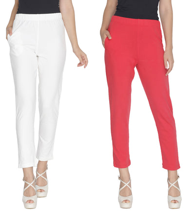 Red and White Kurti Pant - Pack of 2