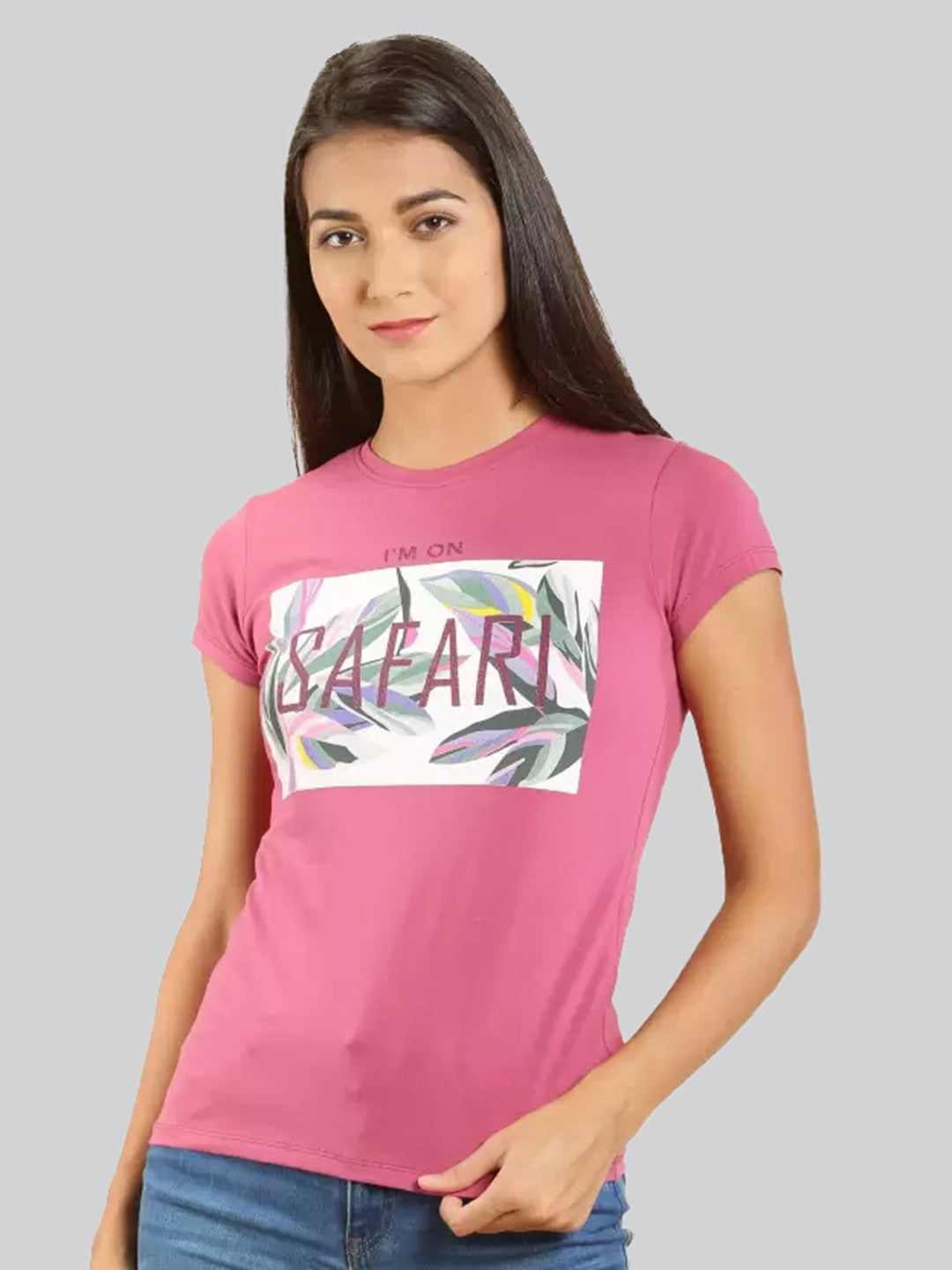 Pink Printed Round Neck T-Shirt #403