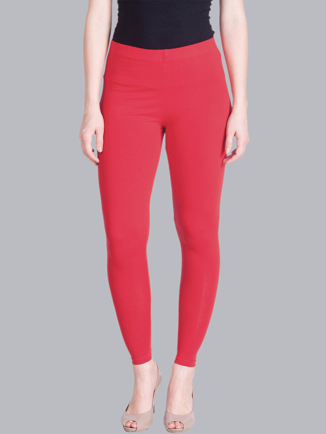 Plain Red Ladies Ankle Length Cotton Leggings, Size: 28 To 36 at