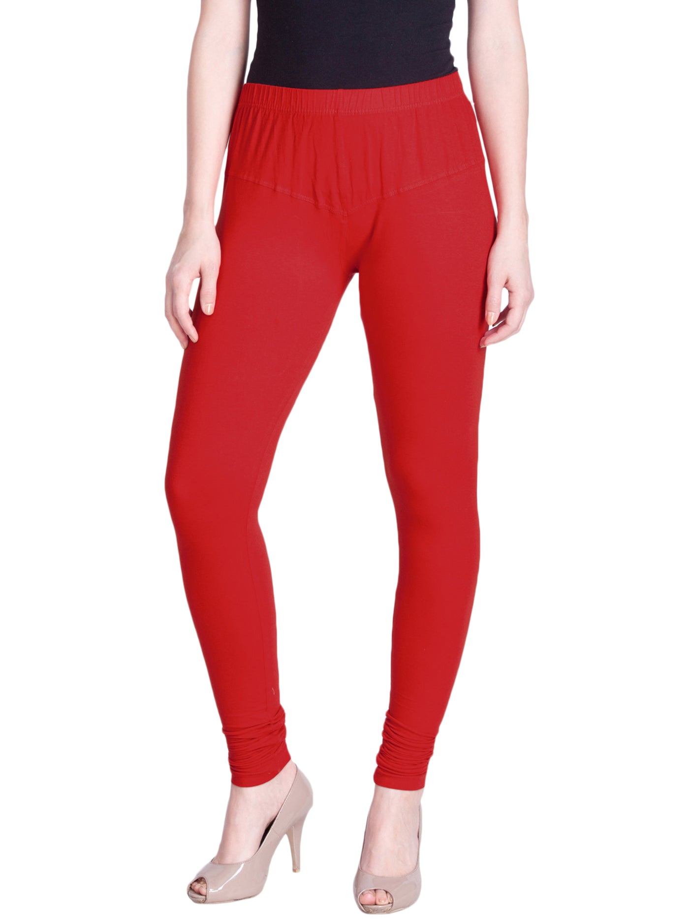 Red Mid Waist Lux Lyra Plain Churidar Leggings, Casual Wear, Size
