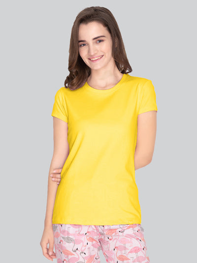 Yellow round neck t shirt for women