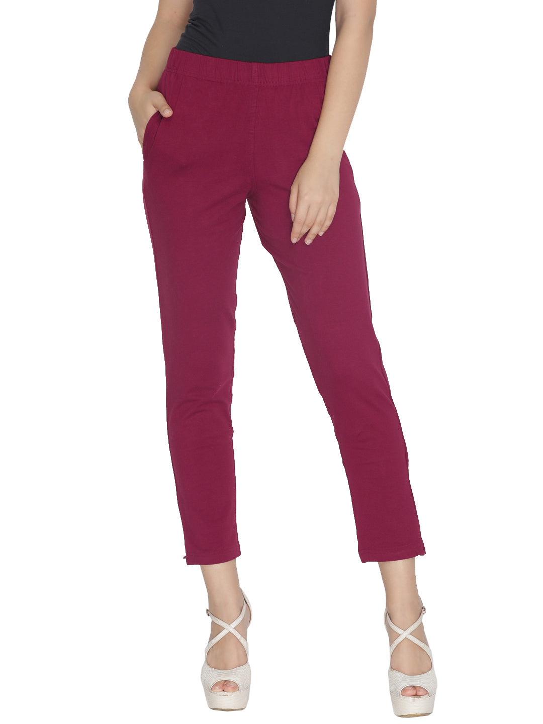 Shop Women's Solid Maroon Stretch Ponte Pants Online | Go Colors