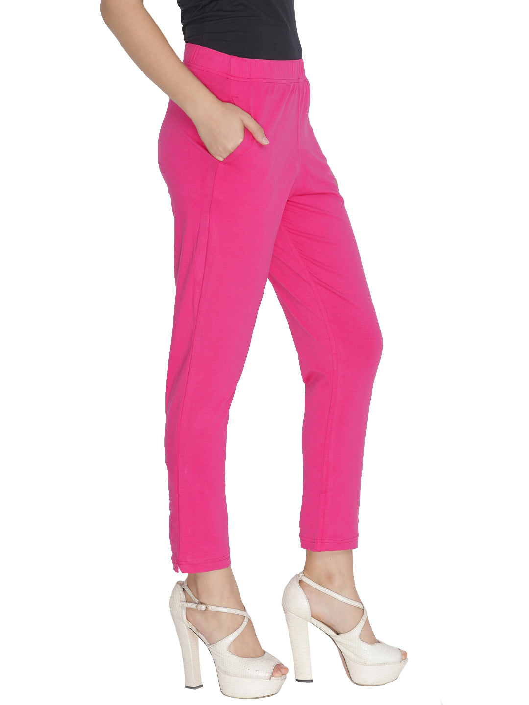 Self embroided cotton straight pants in hot pink colour - KanisaCrafts