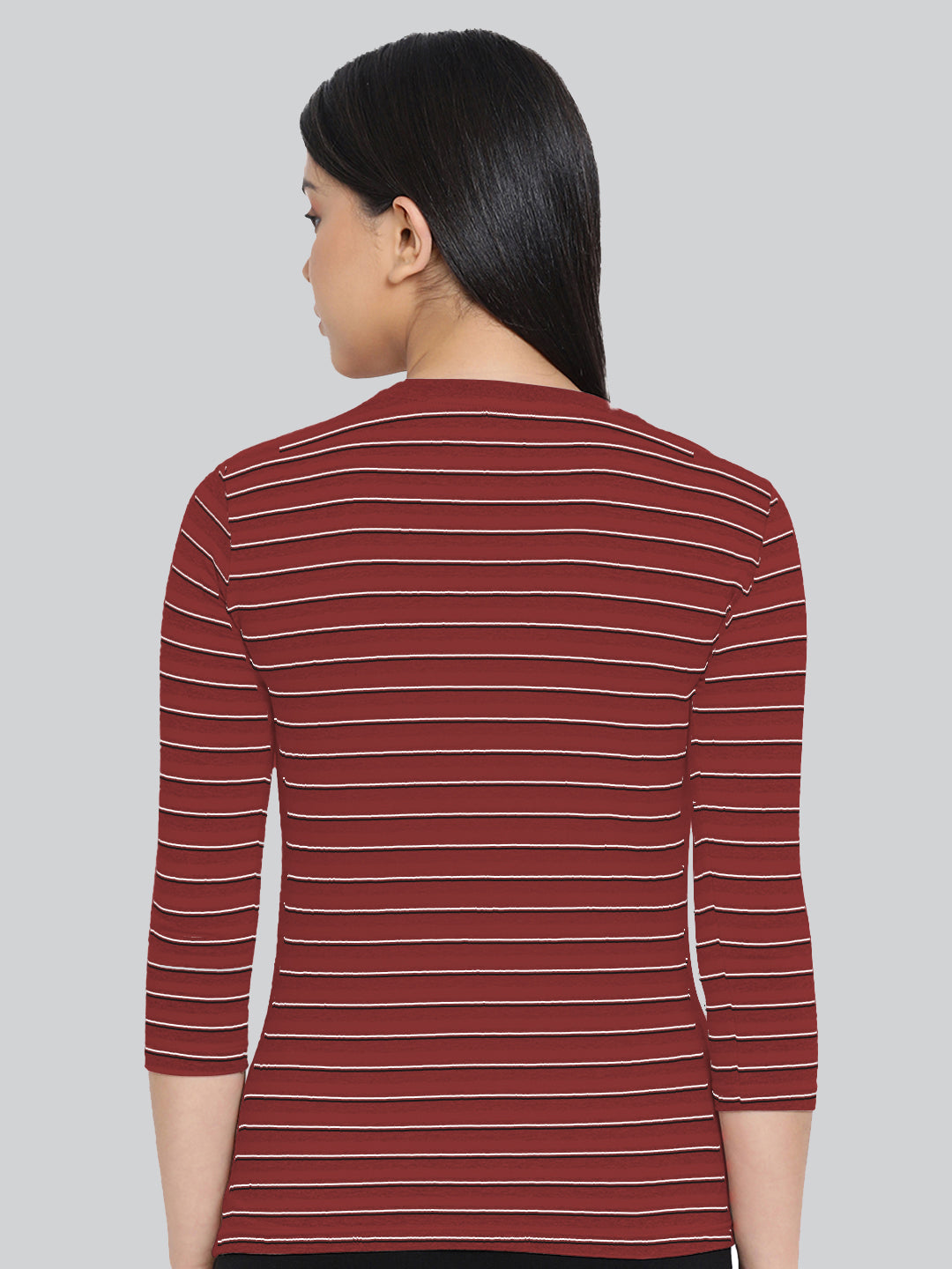 Red Base with White Stripes Round Neck 3/4 Sleeve T-Shirt #408