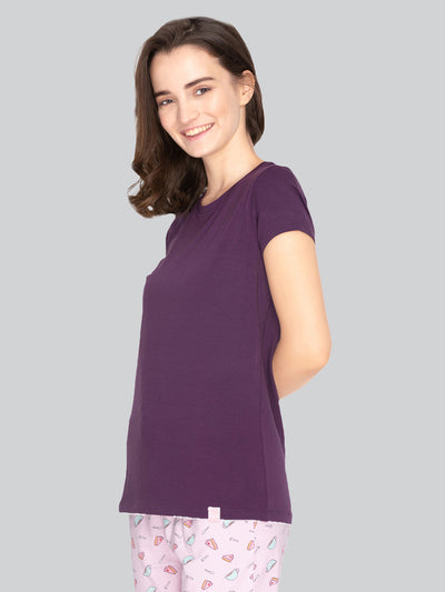 Purple round neck t shirt for women