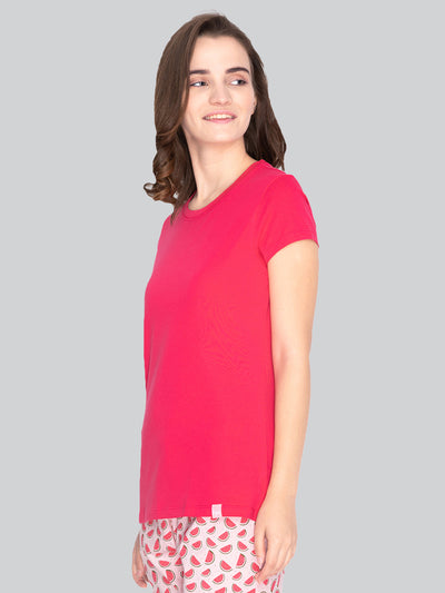 Pink Cotton T Shirt For Ladies