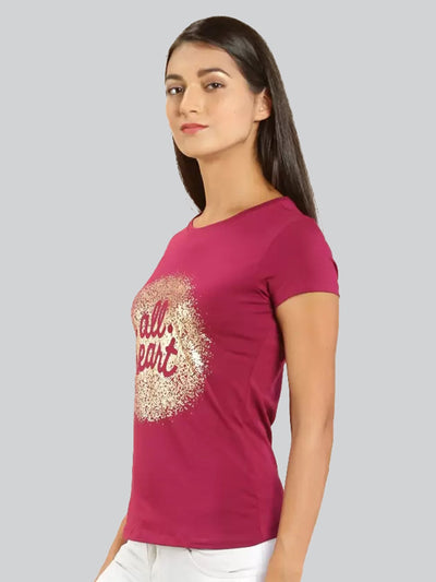 Pink Printed Round Neck T-Shirt #403