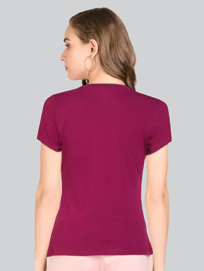 Dark Pink Printed Round Neck T-Shirt #403