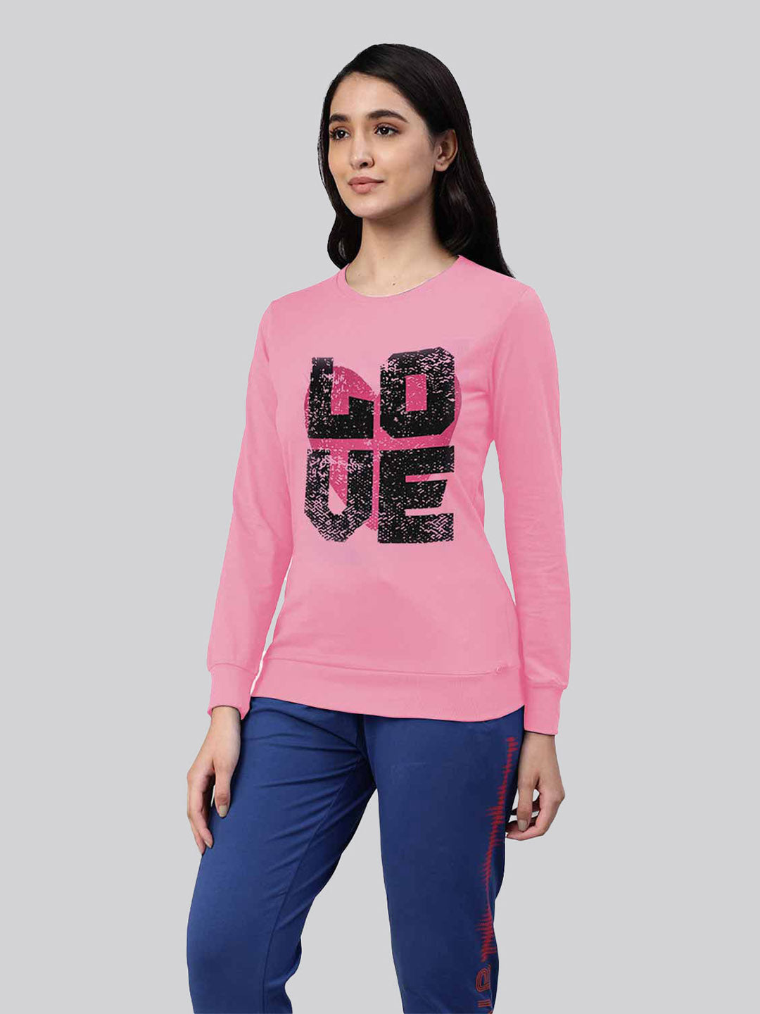 Pink printed round neck t-shirt for ladies