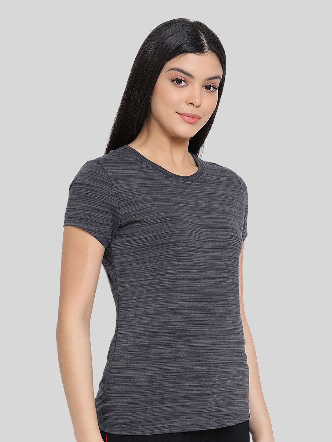 Black Round Neck Space Dyeing T-Shirt #413