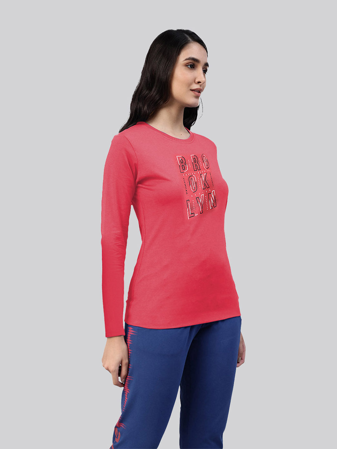 Red printed round neck full sleeve t-shirt