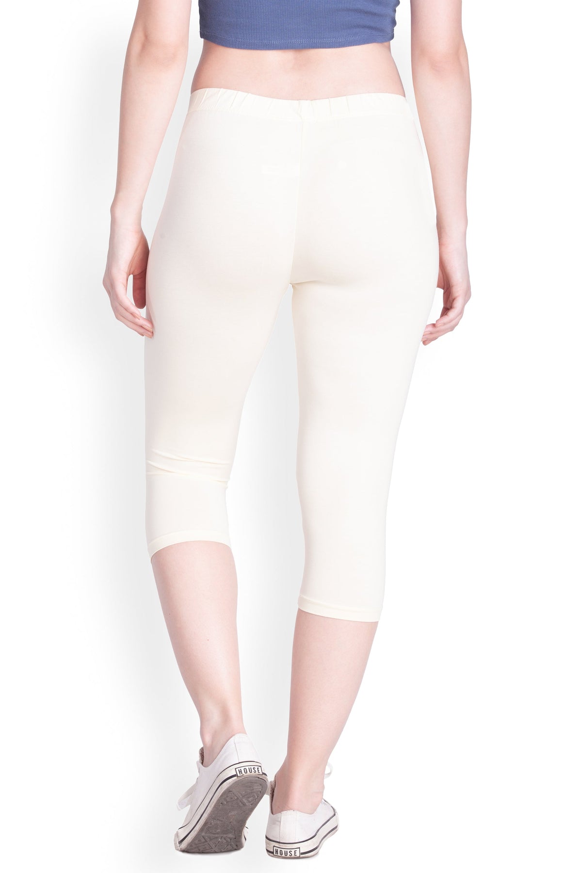 Women & Plus Essential Basic Cotton Spandex Stretch Below Knee Length 15  Leggings (WHITE, S) 
