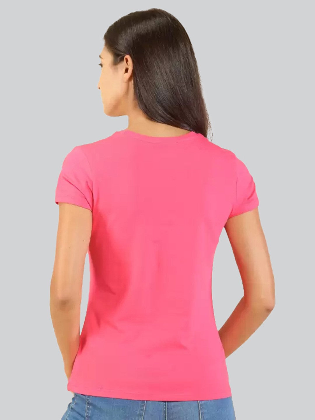 Pink Printed Round Neck Printed T-Shirt #403