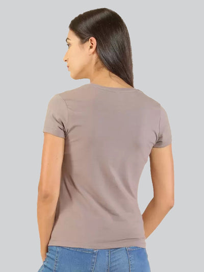 Brown Printed Round Neck T-Shirt #403