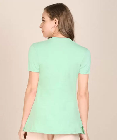 Green Printed Round Neck Long T-Shirt #406