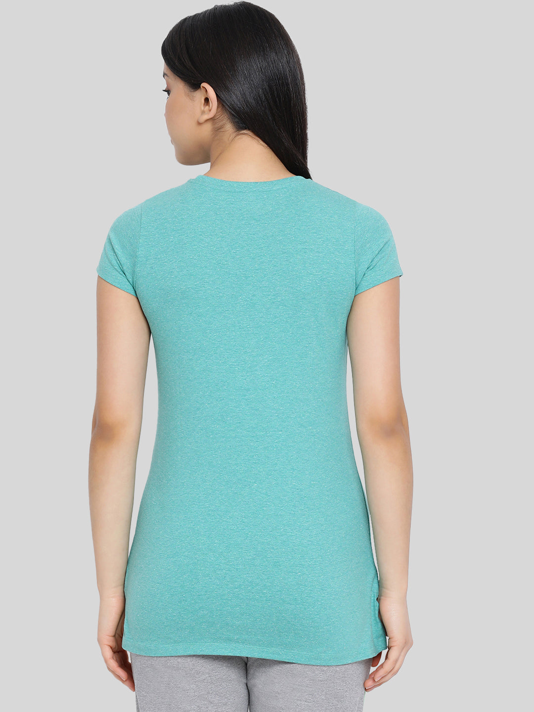 Blue Printed Round Neck Long T-Shirt #406