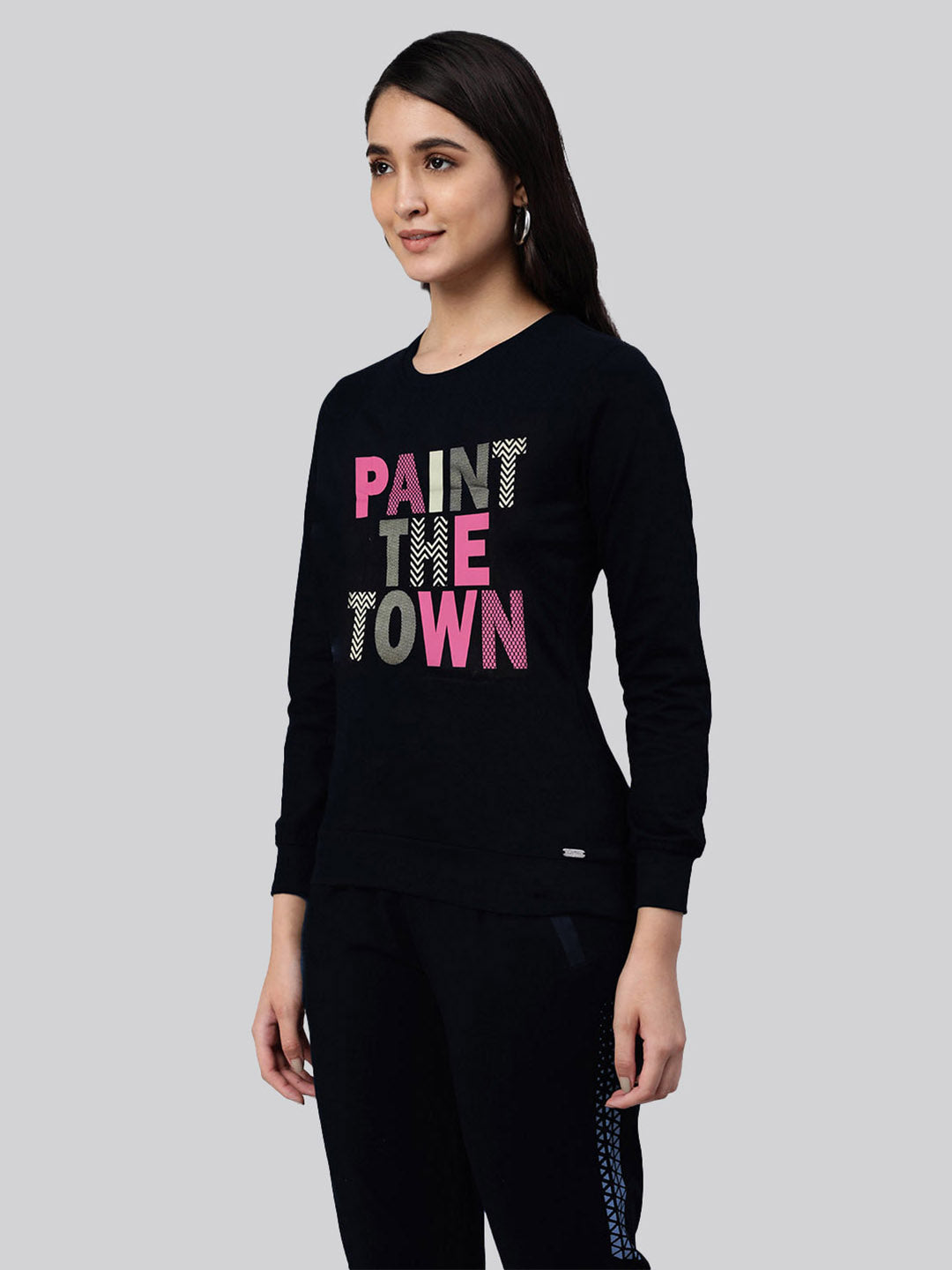 Full Sleeve Black Printed T Shirt For Ladies – LYRA