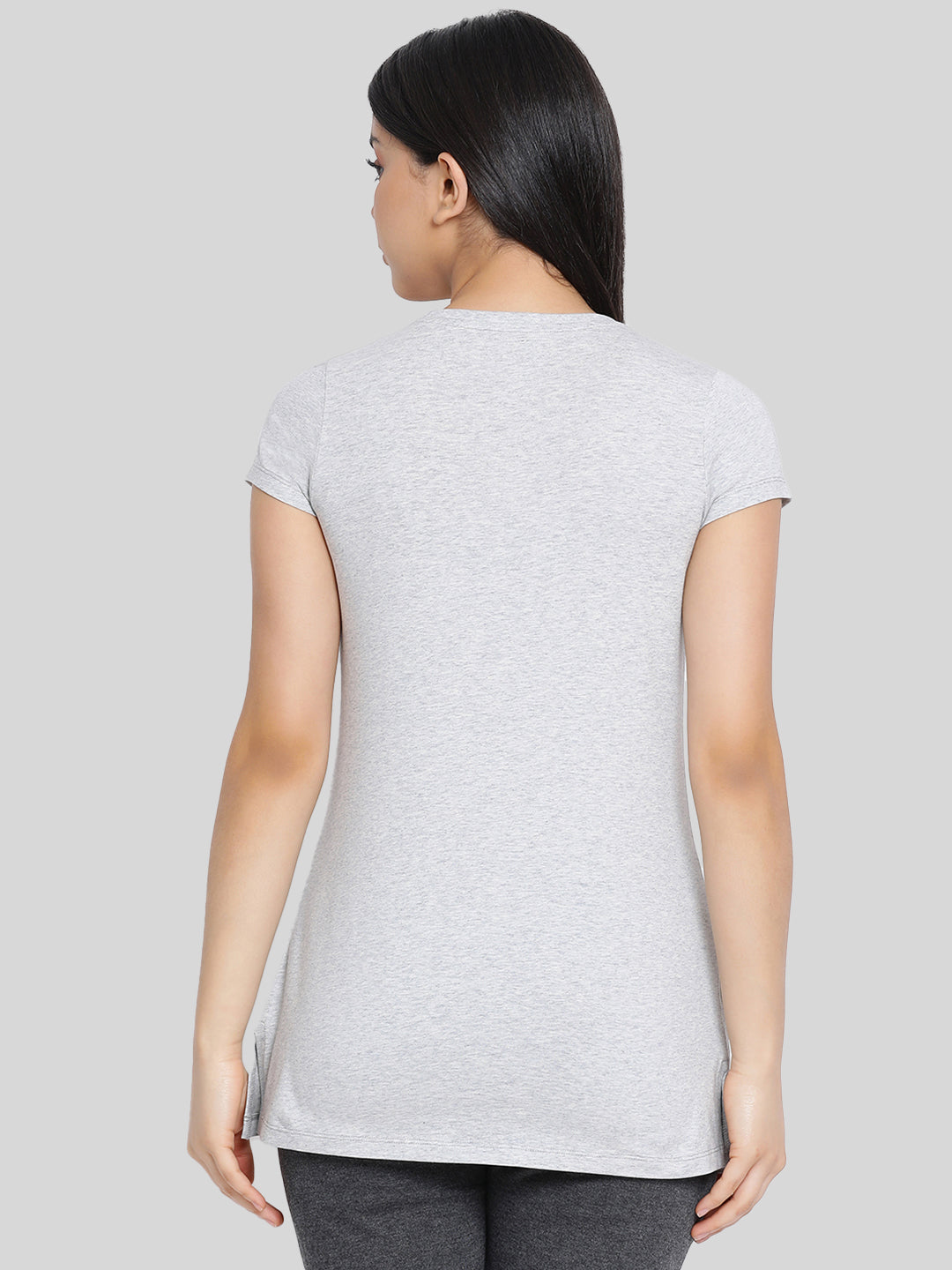 Grey Printed Round Neck Long T-Shirt #406