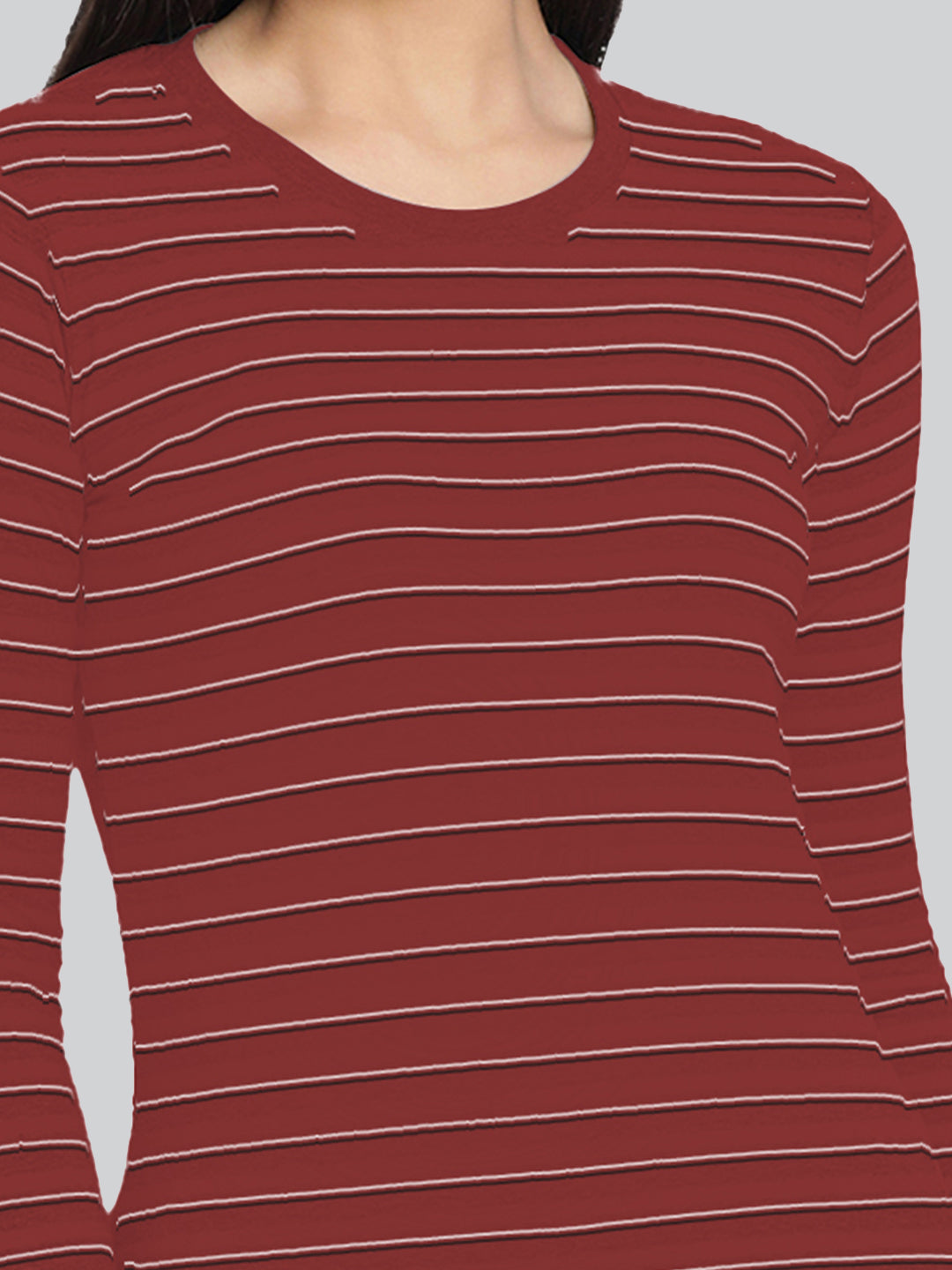 Red Base with White Stripes Round Neck 3/4 Sleeve T-Shirt #408