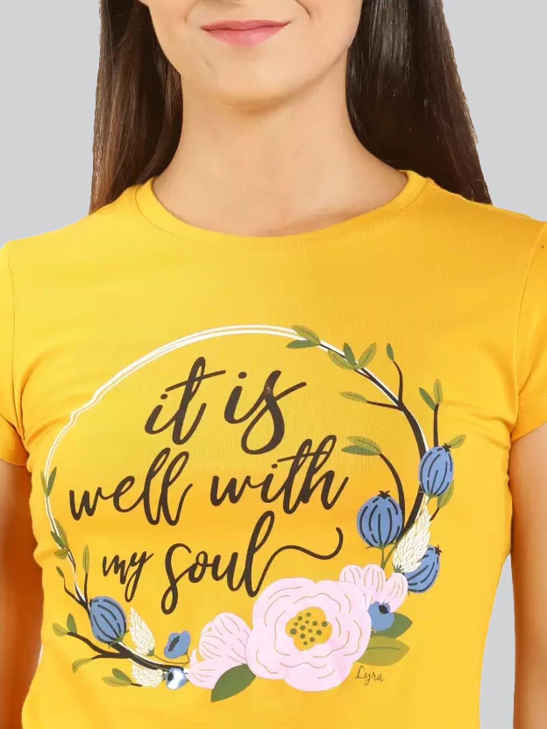 Yellow Printed Round Neck T-Shirt #403