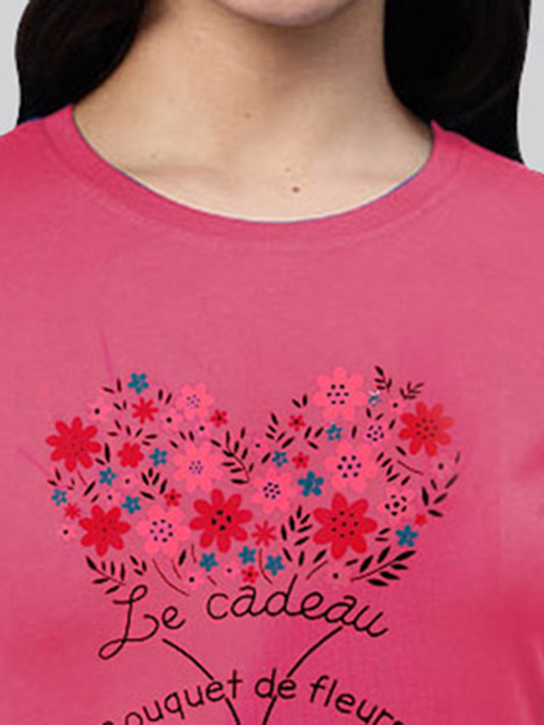 Pink printed cotton full sleeve ladies t-shirt