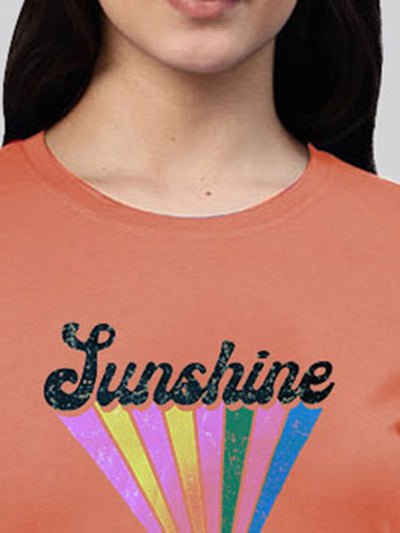 Orange printed round neck full sleeve t-shirt