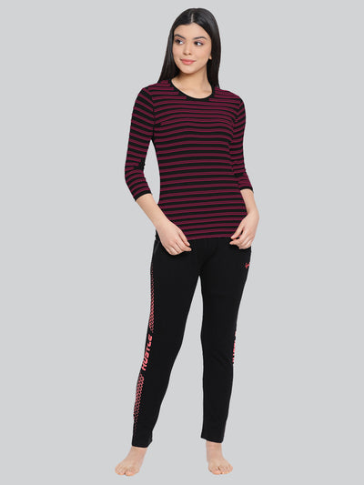 Black Base with Red Stripes Round Neck 3/4 Sleeve T-Shirt #408