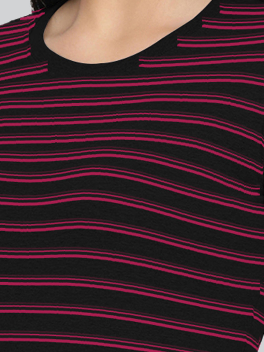 Black Base with Red Stripes Round Neck 3/4 Sleeve T-Shirt #408