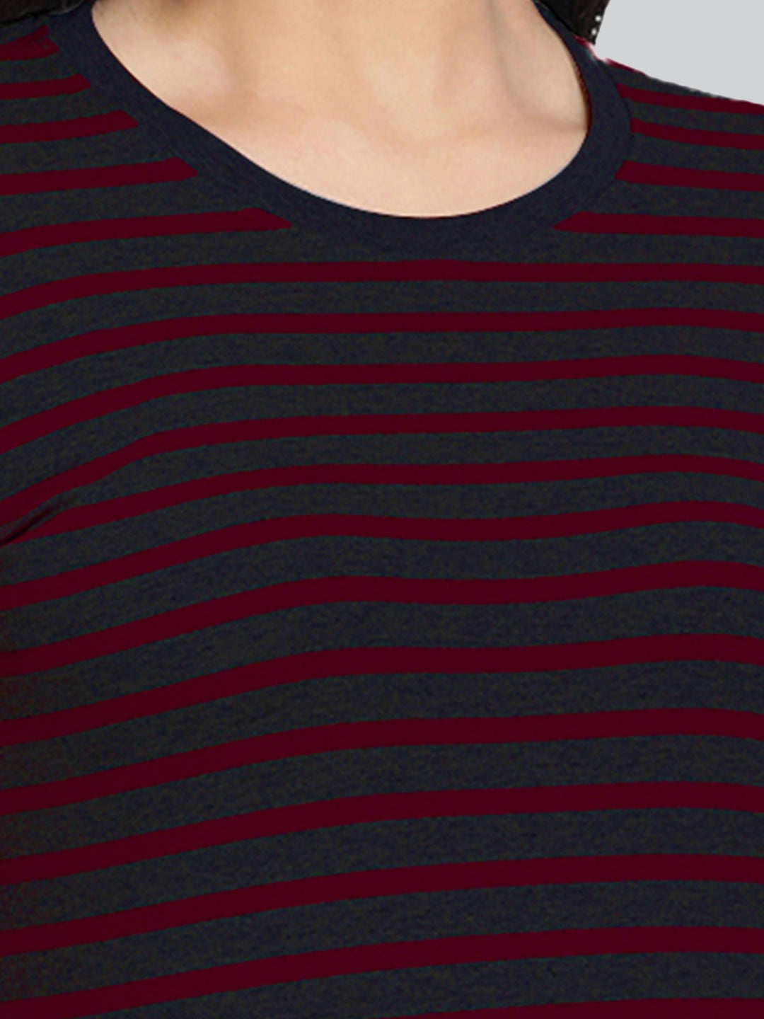 Black Base with Maroon Stripes Round Neck 3/4 Sleeve T-Shirt #408