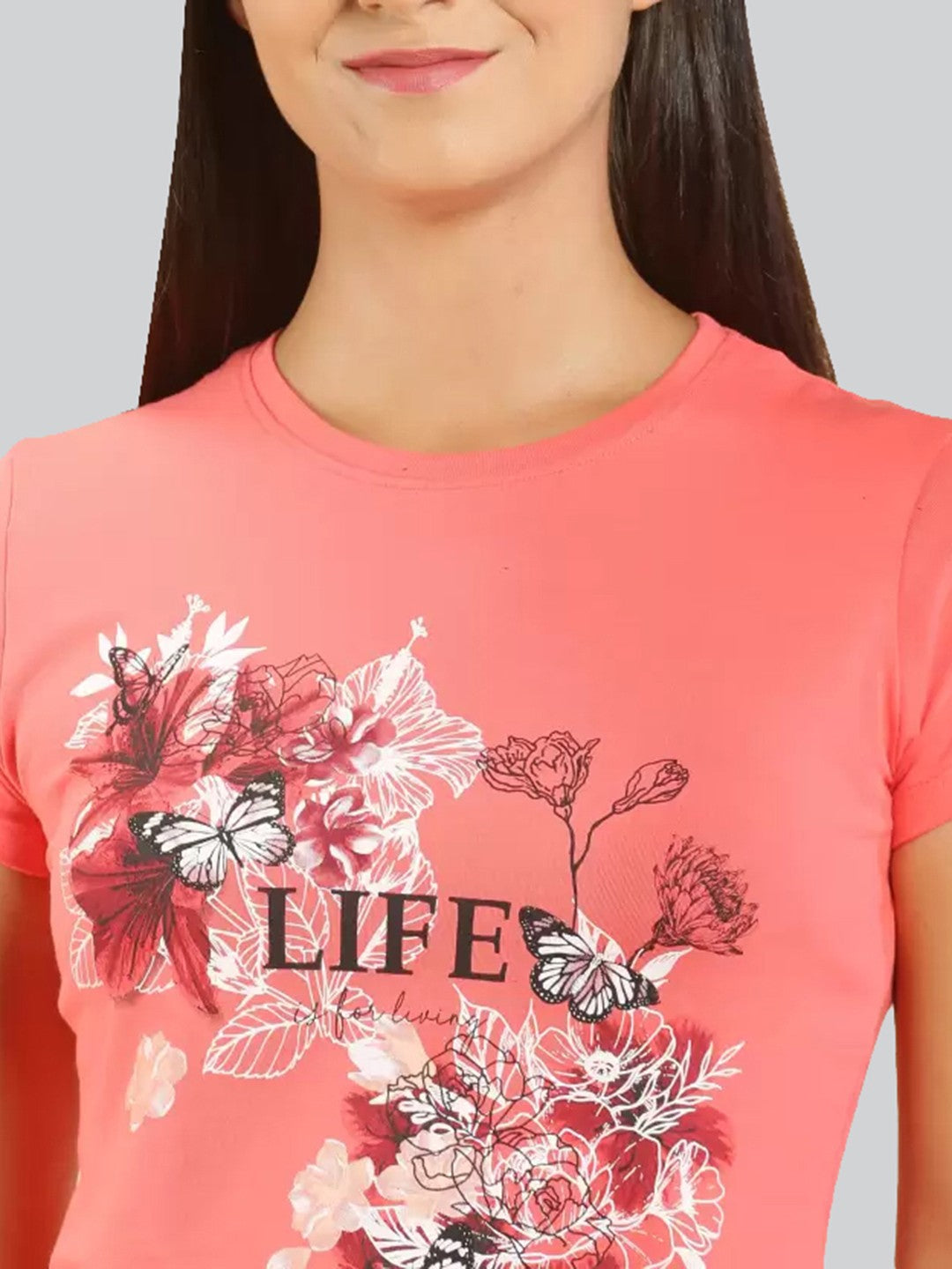 Coral Printed Round Neck T-Shirt #403